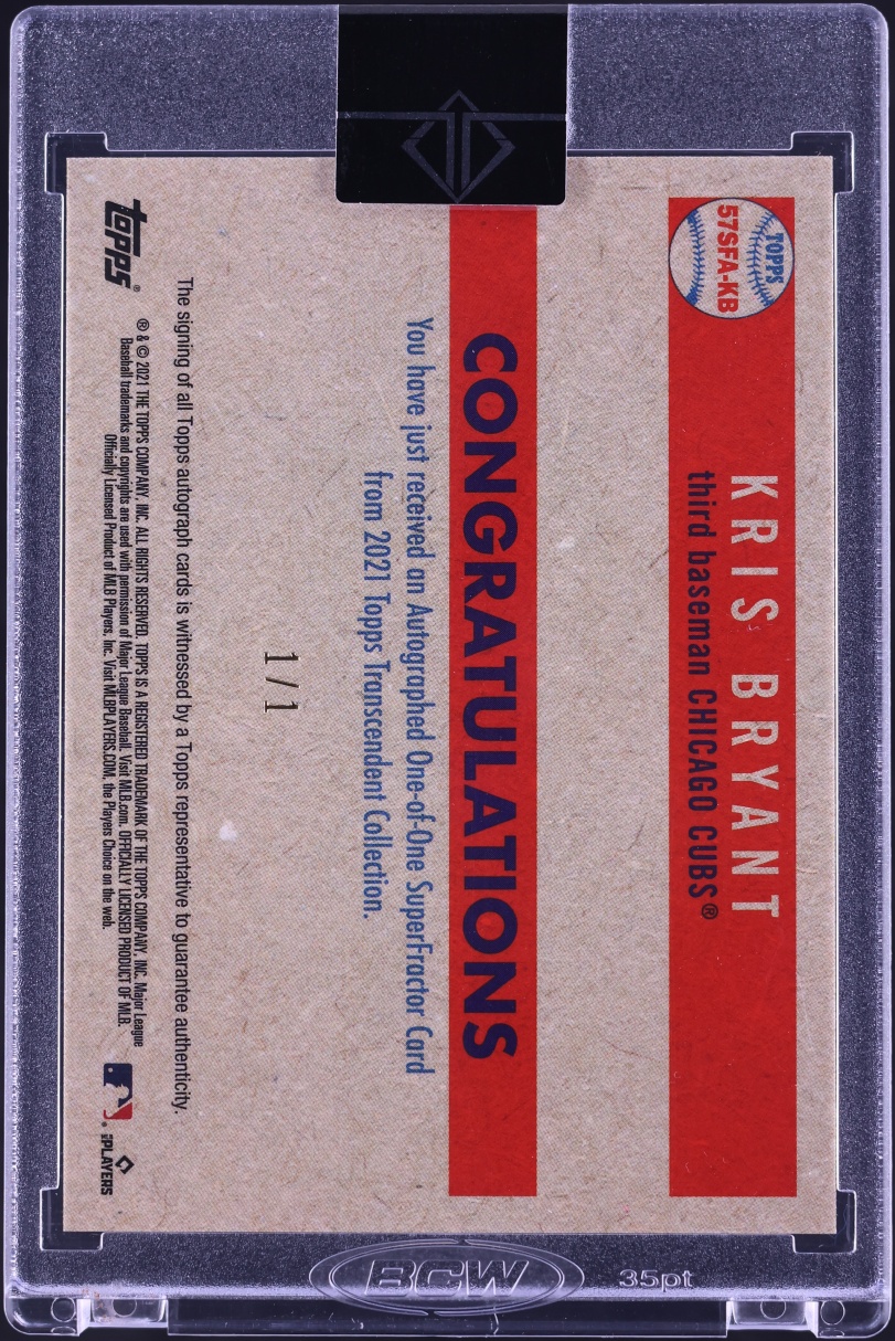 2021 Topps Transcendent Collection '57 Superfractor Kris Bryant AUTO 1/1 #57SFA-KB - Photo 2