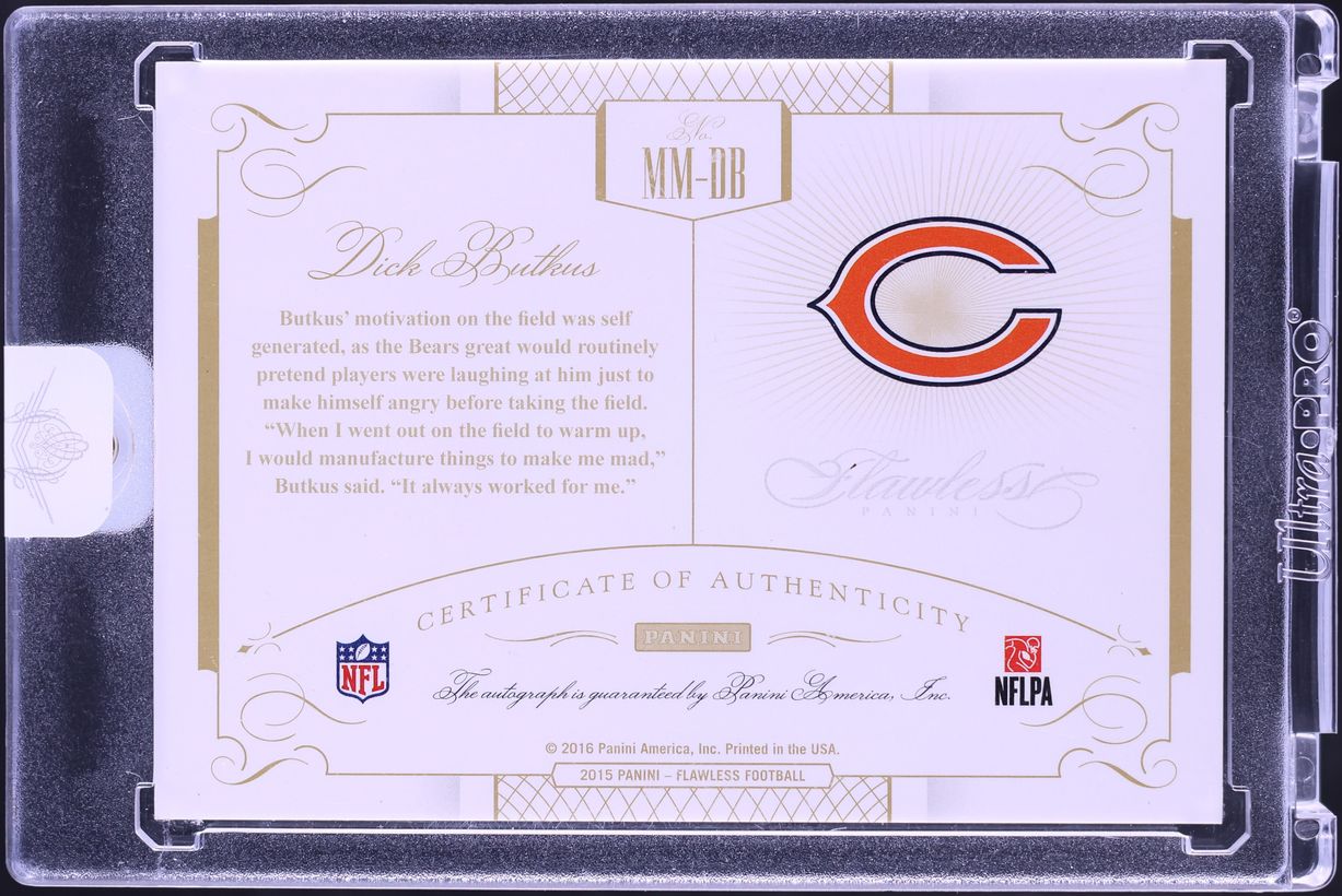 2015 Panini Flawless Memorable Marks Sapphire Dick Butkus AUTO 20/20 #MM-DB - Photo 2