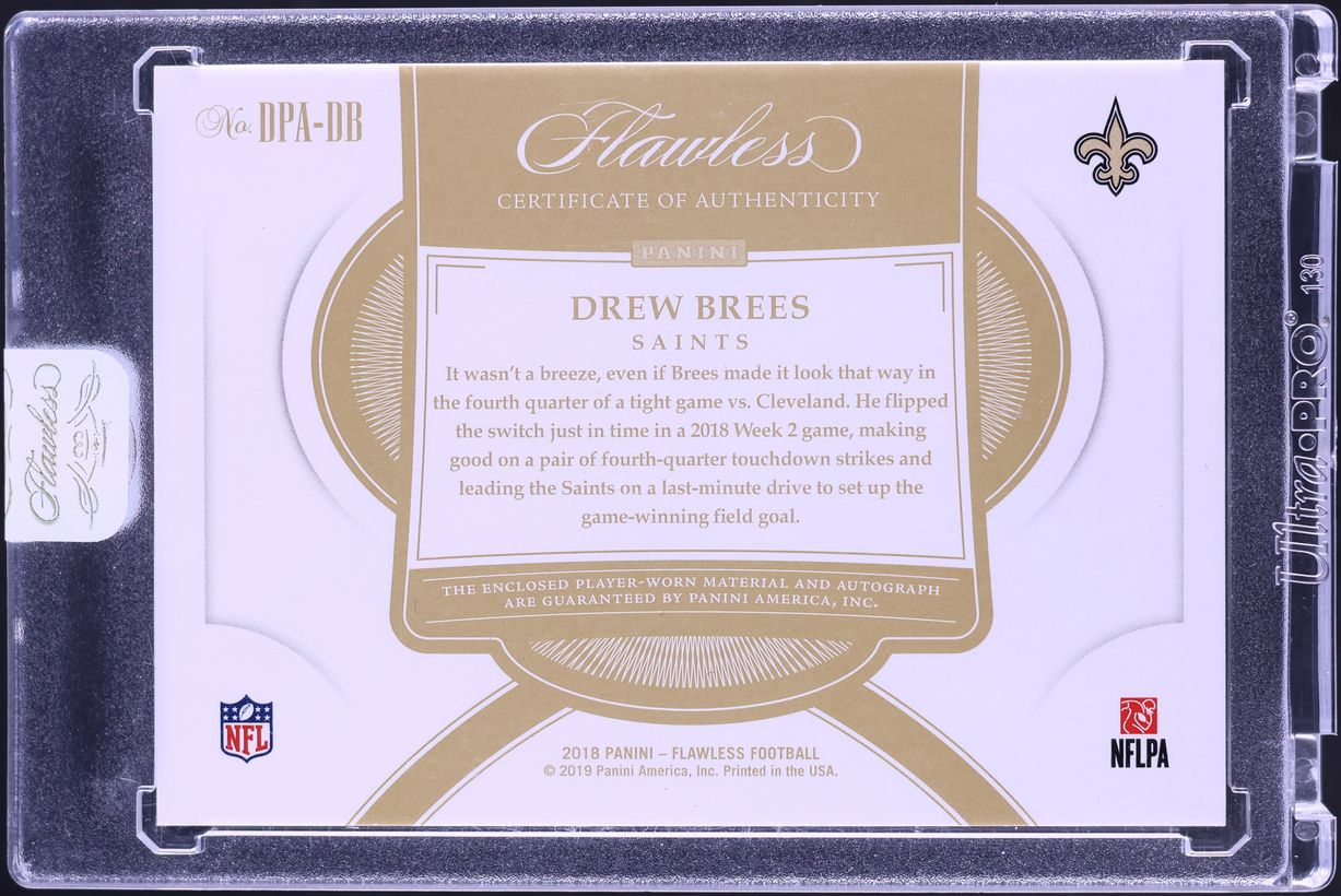 2018 Panini Flawless Dual Drew Brees PATCH AUTO /15 #DPA-DB - Photo 2