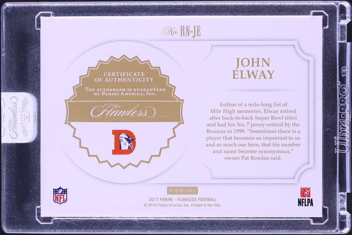 2017 Panini Flawless Retired Number Ruby John Elway AUTO 1/5 #RN-JE - Photo 2