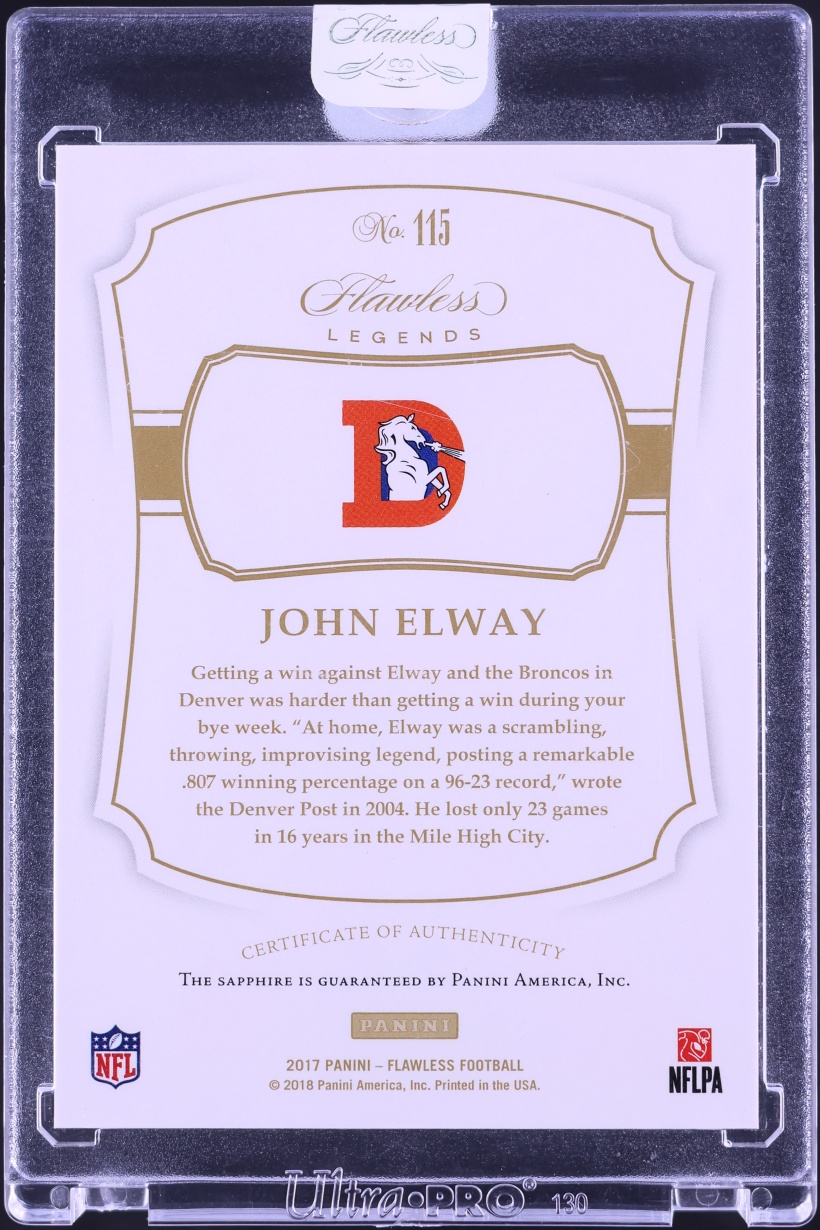 2017 Panini Flawless Legends Sapphire Gems John Elway /15 #115 - Photo 2
