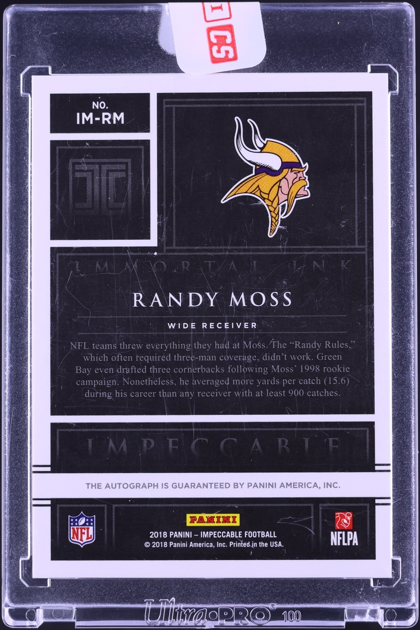 2018 Panini Impeccable Immortal Ink Randy Moss AUTO /10 #IM-RM - Photo 2