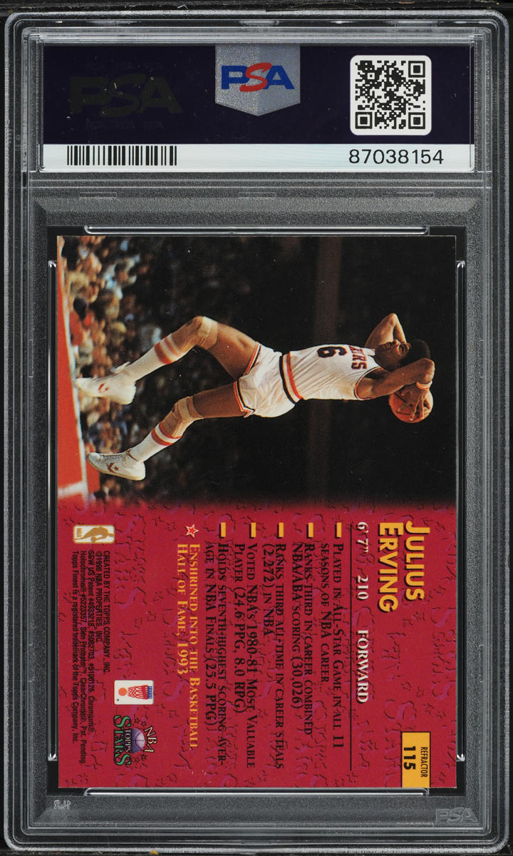 1996 Topps NBA Stars Finest Refractor Julius Erving #115 PSA 10 GEM MINT