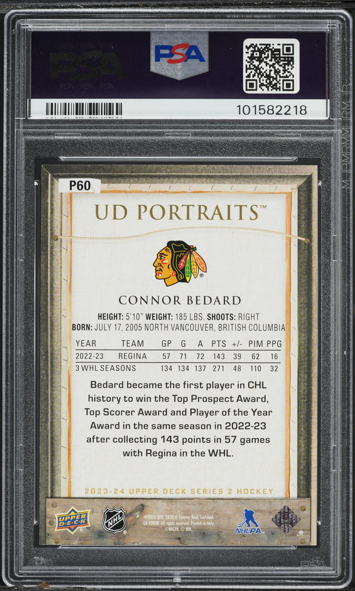 2023 Upper Deck Portraits Connor Bedard ROOKIE #P60 PSA 6 EXMT