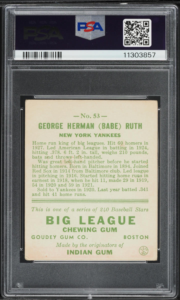 1933 Goudey Babe Ruth #53 PSA 3 VG
