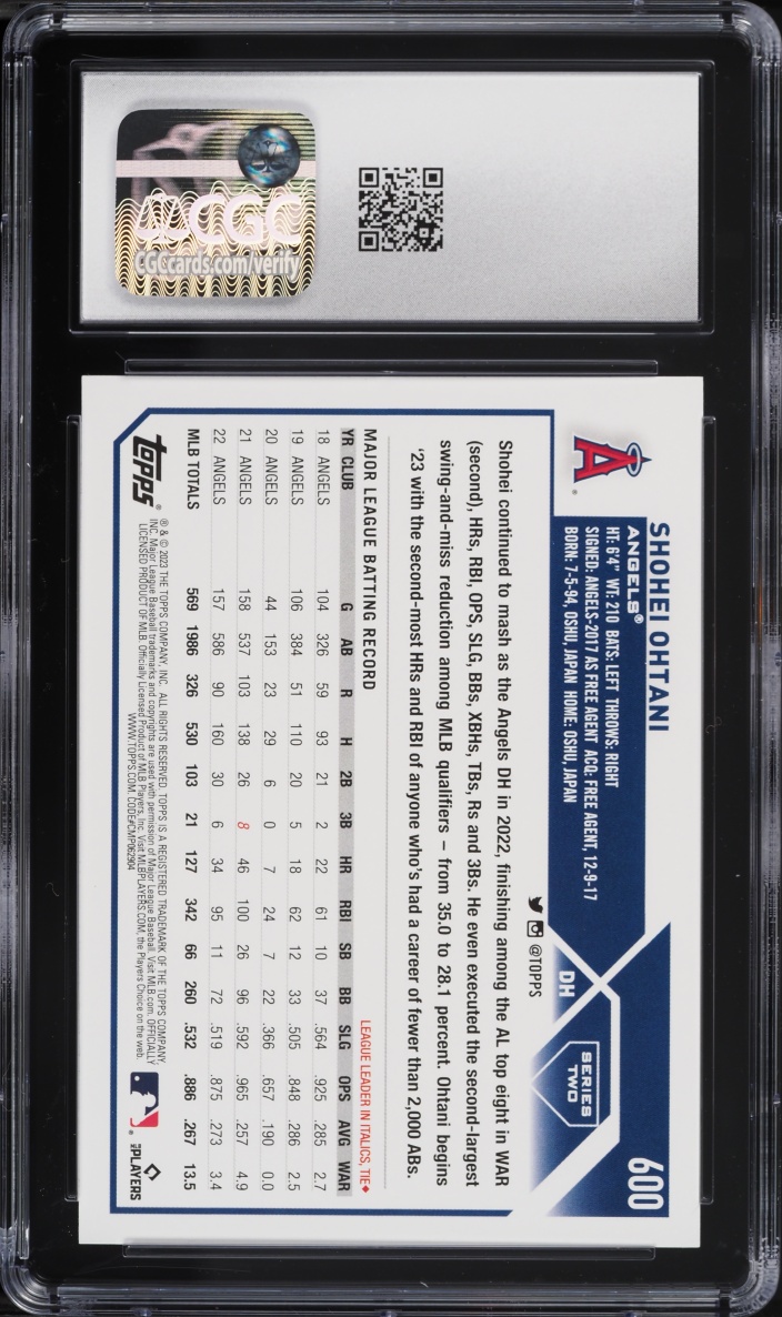 2019 Topps Shohei Ohtani #600 CGC 10 GEM MINT