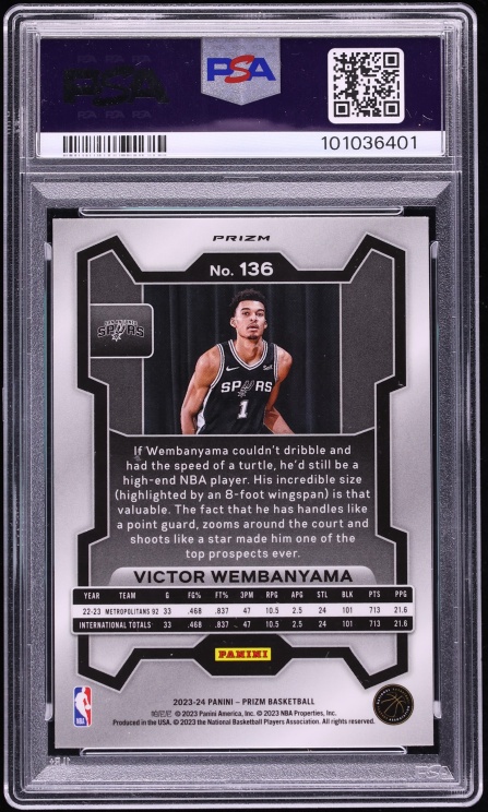2023 Panini Prizm Green Victor Wembanyama ROOKIE #136 PSA 10 GEM MINT