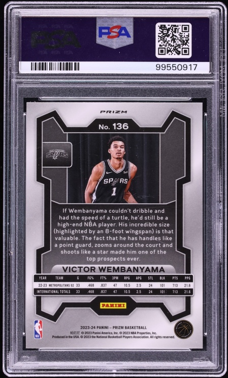 2023 Panini Prizm Green Victor Wembanyama ROOKIE #136 PSA 10 GEM MINT
