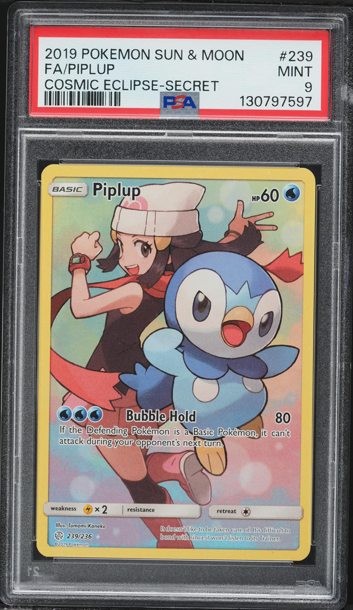 2019 Pokemon Sun & Moon Cosmic Eclipse Full Art Piplup #239 PSA 9 MINT