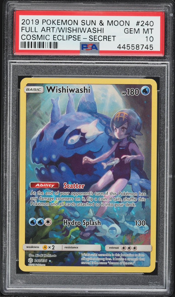 2019 Pokemon Sun & Moon Cosmic Eclipse Full Art Wishiwashi #240 PSA 10 GEM MINT
