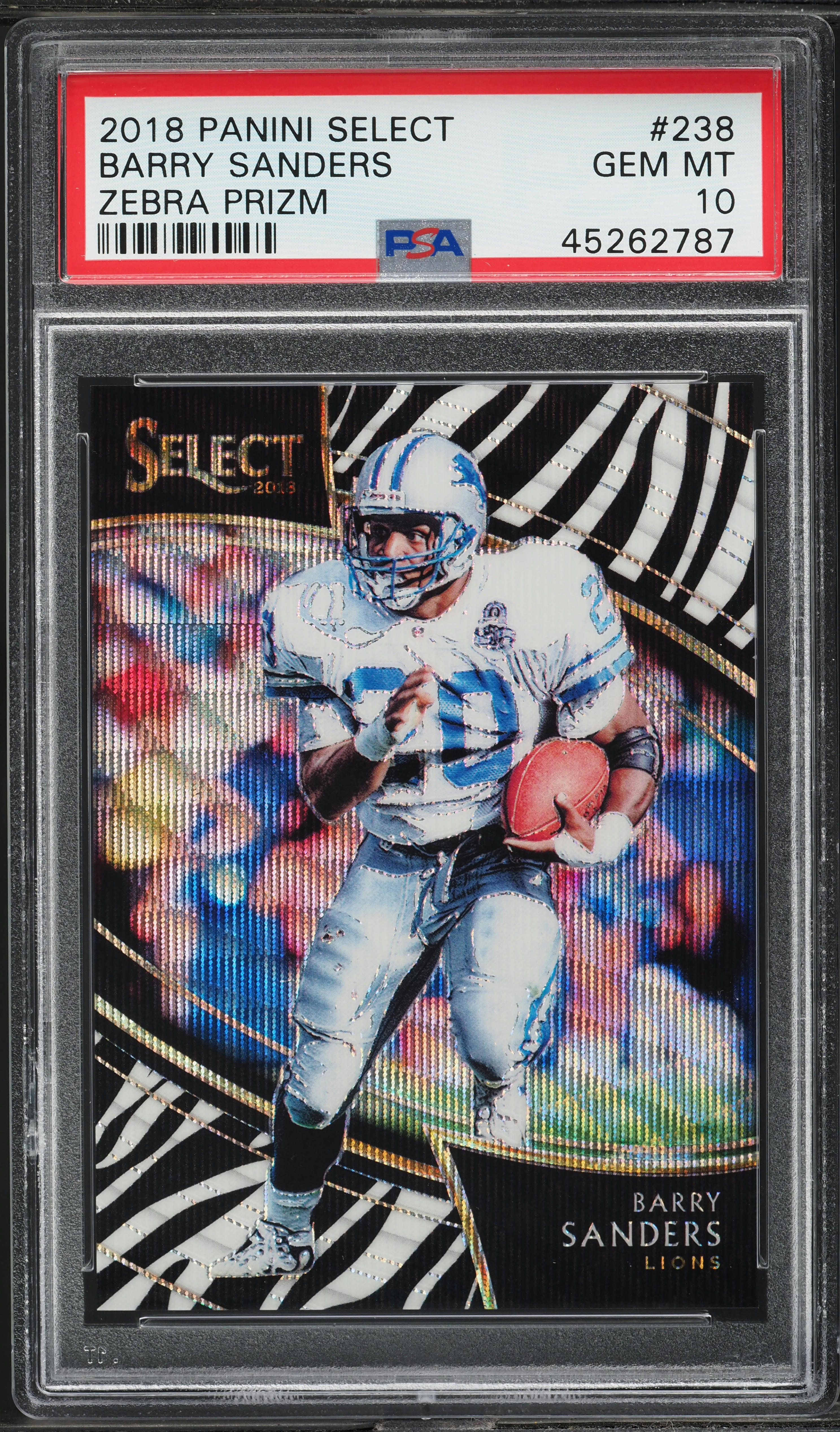 2018 Select Field Level Zebra Prizm Barry Sanders #238 PSA