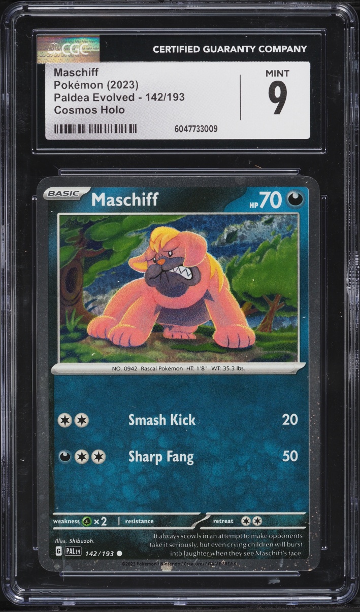 2023 Pokemon Scarlet & Violet Paldea Evolved Cosmos Holo Maschiff #142 CGC 9 MINT