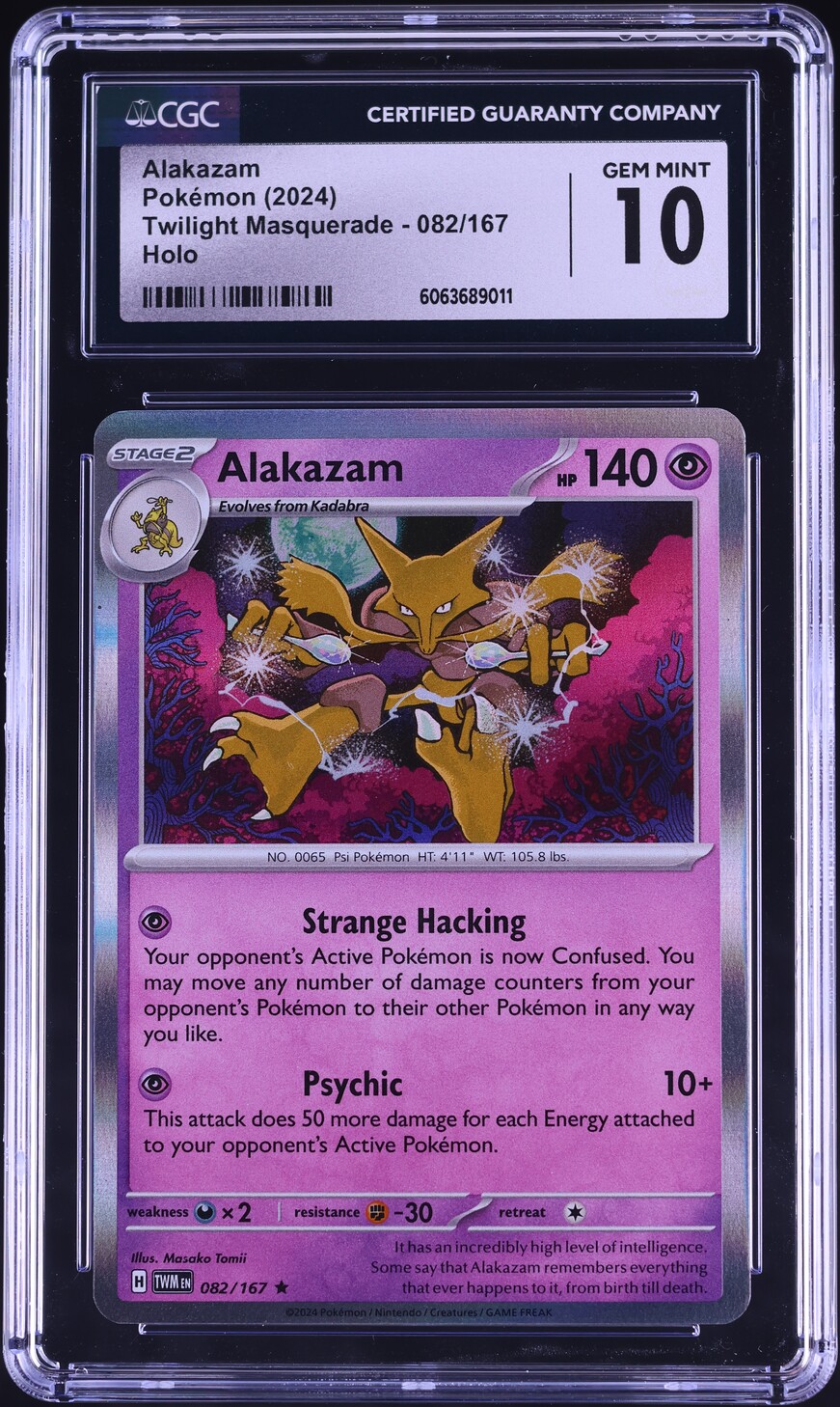 2024 Pokemon SV Twilight Masquerade Holo Alakazam #82 CGC 10 GEM MINT - Main Image
