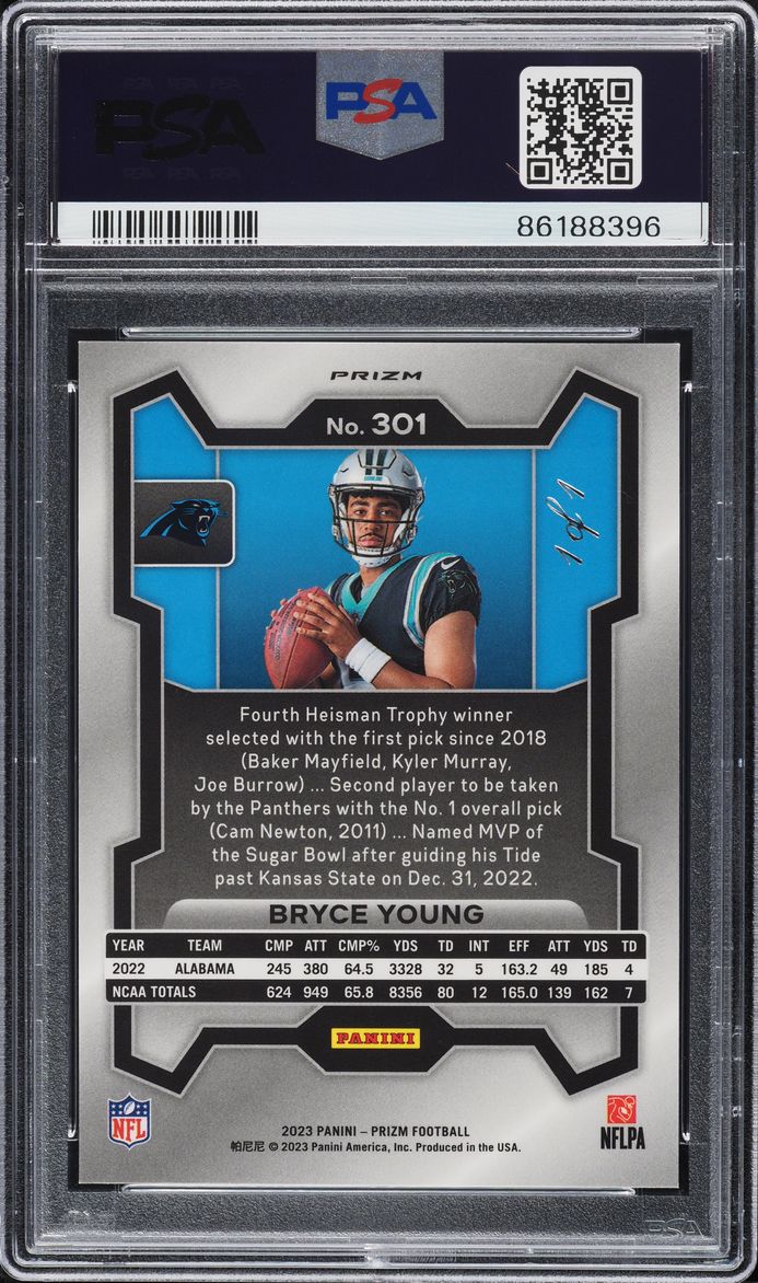 2023 Panini Prizm Variation Black Finite Bryce Young ROOKIE 1/1 #301 PSA 10 GEM