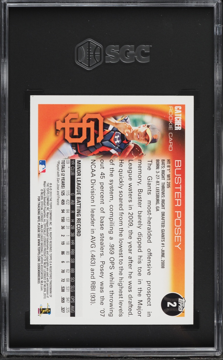 2010 Topps Buster Posey ROOKIE #2 SGC 6 EXMT