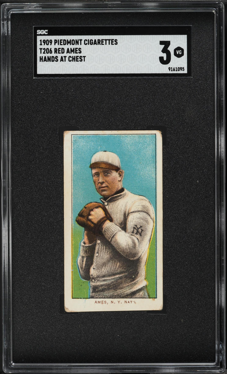 1909-11 T206 Red Ames HANDS AT CHEST SGC 3 VG