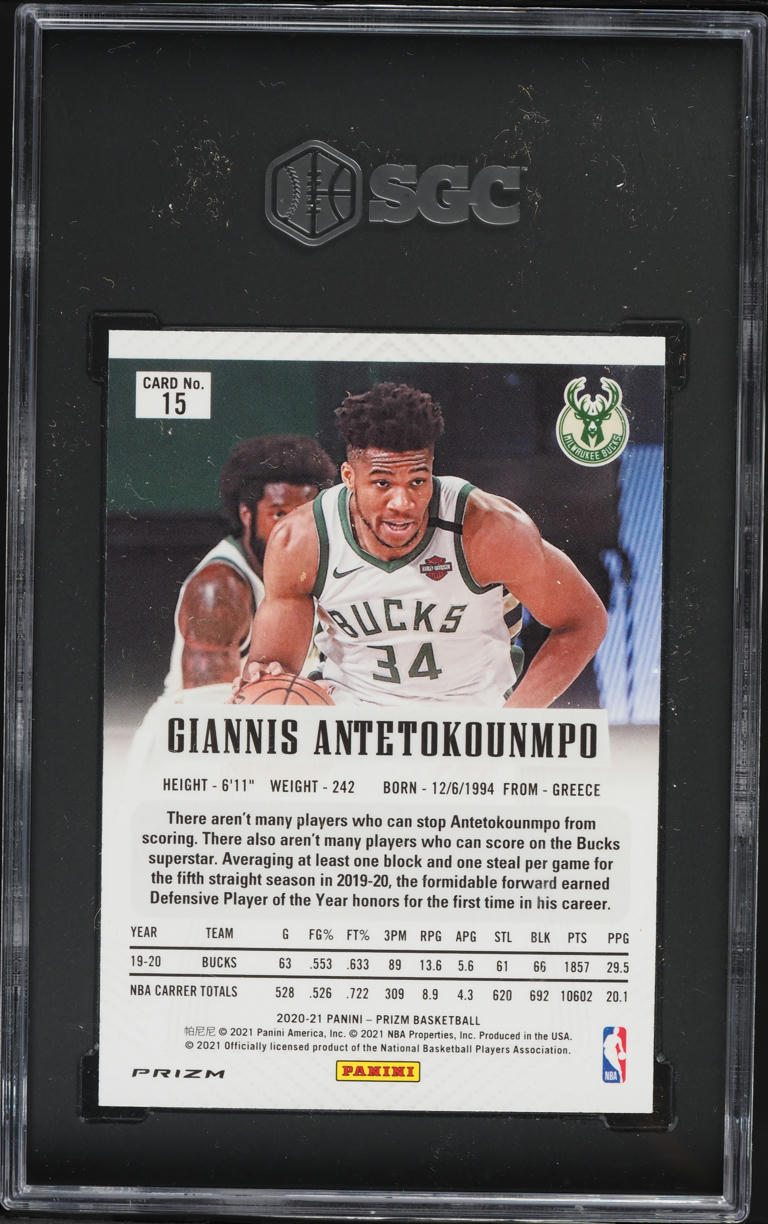 2020 Panini Prizm Flashback Silver Giannis Antetokounmpo #15 SGC 10 GEM MINT
