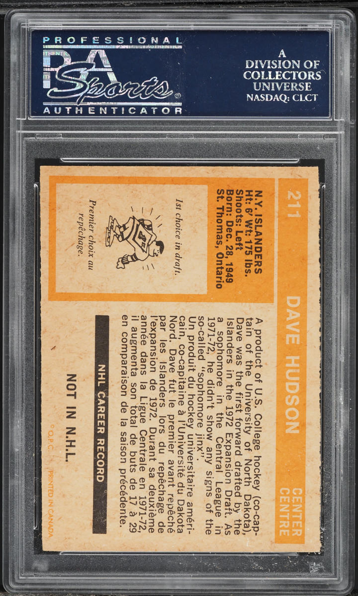 1972 O-Pee-Chee Hockey Dave Hudson #211 PSA 7 NRMT