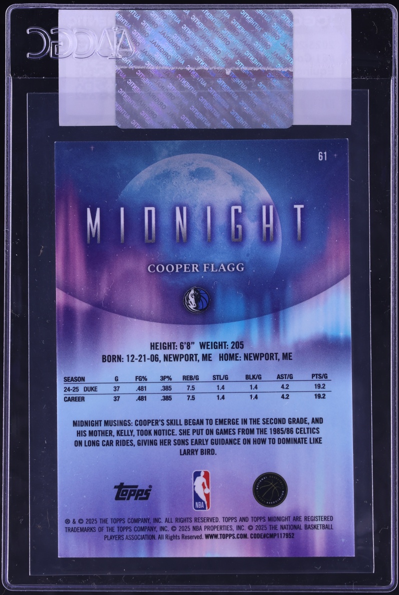2025 Topps Midnight Equinox Cooper Flagg ROOKIE 1/20 #61 CGC AUTH