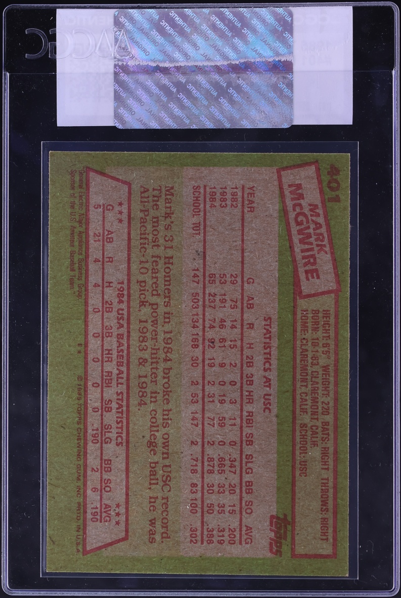 1985 Topps Mark McGwire ROOKIE #401 CGC AUTH