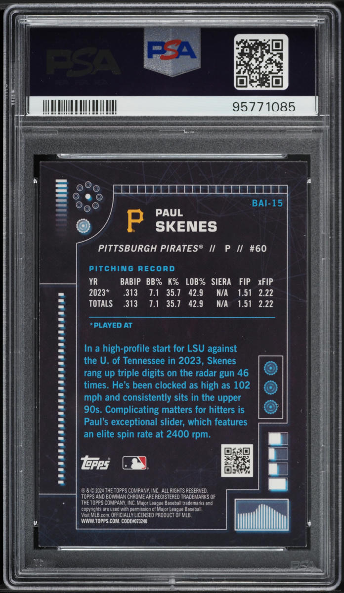 2024 Bowman Chrome AI Paul Skenes ROOKIE #BAI-15 PSA 10 GEM MINT