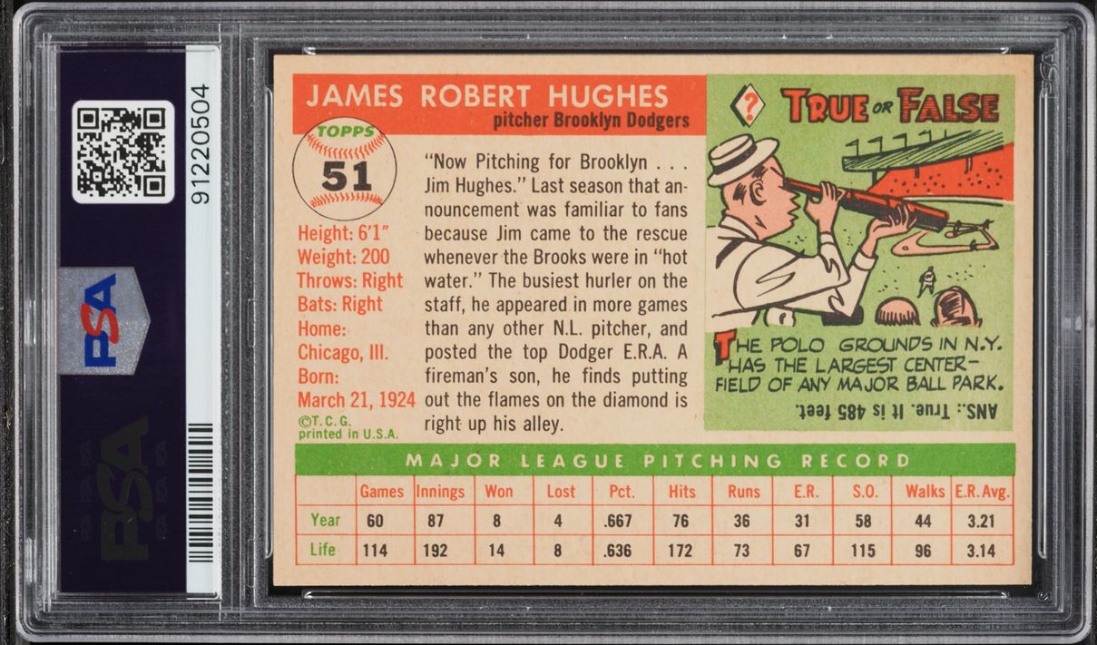 1955 Topps Jim Hughes #51 PSA 7 NRMT