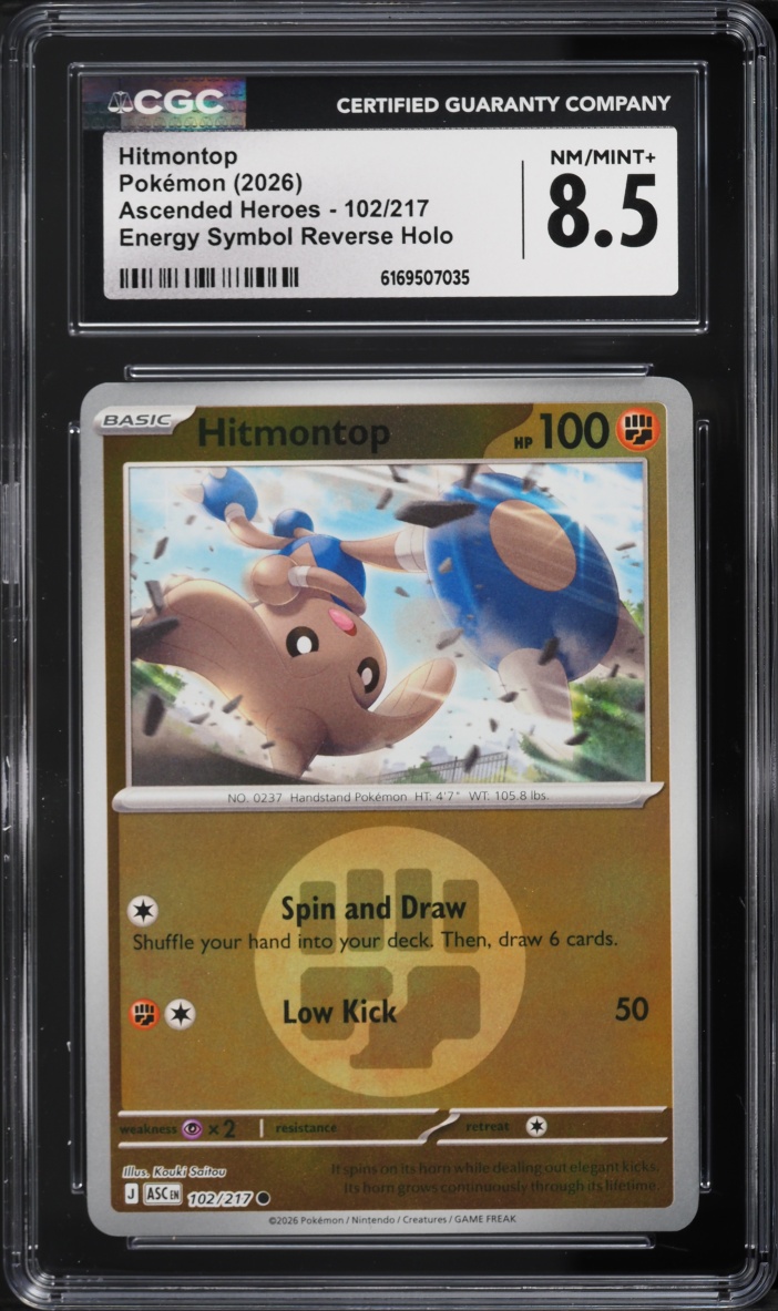 2026 Pokemon Mega Ascended Heroes Energy Symbol Reverse Holo Hitmontop #102 CGC 8.5 NM-MT+