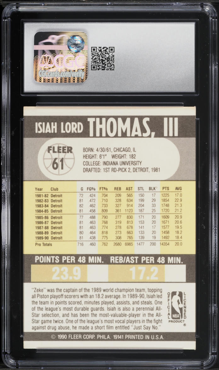 1990 Fleer Basketball Isiah Thomas #61 CGC 6 EXMT