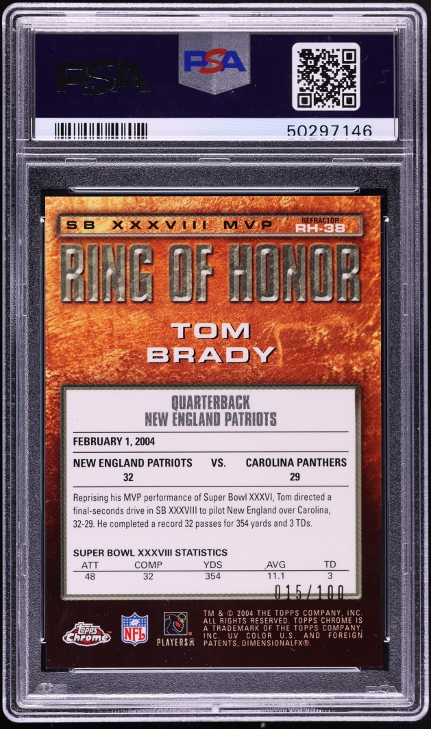 2004 Topps Chrome Ring Of Honor Refractor Tom Brady /100 #RH-38 PSA 9 MINT - Photo 2
