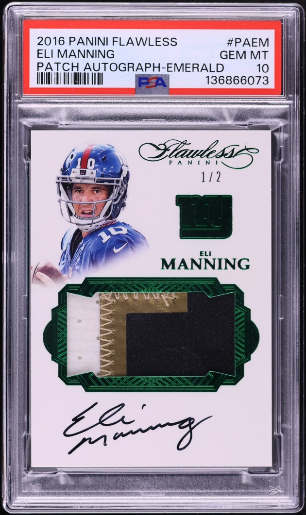 2016 Panini Flawless Emerald Eli Manning PATCH AUTO 1/2 #PAEM PSA 10 GEM MINT - Photo 1