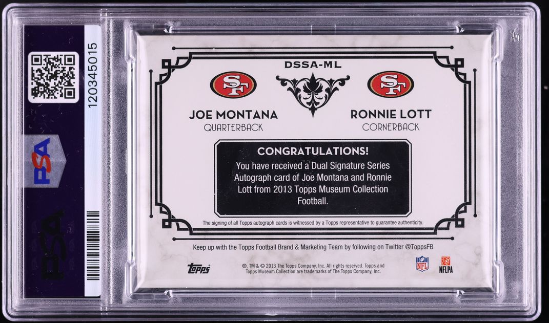 2013 Museum Collection Series Dual Emerald Joe Montana Ronnie Lott AUTO 1/1 #DSSA-ML PSA 7 NRMT - Photo 2
