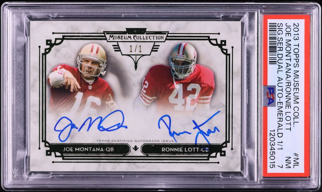 2013 Museum Collection Series Dual Emerald Joe Montana Ronnie Lott AUTO 1/1 #DSSA-ML PSA 7 NRMT - Photo 1