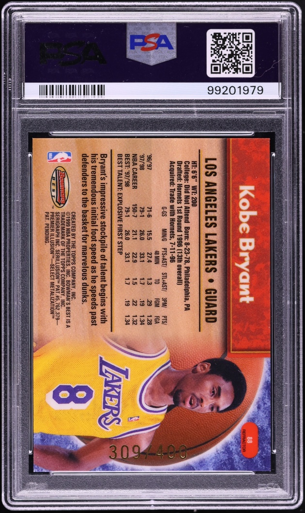 1998 Bowman's Best Refractor Kobe Bryant /400 #88 PSA 10 GEM MINT - Photo 2