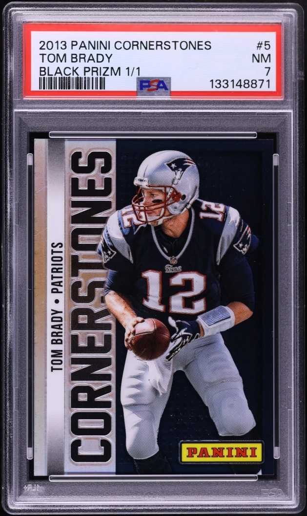 2013 Panini Cornerstones Black Prizm Tom Brady 1/1 #5 PSA 7 NRMT - Photo 1