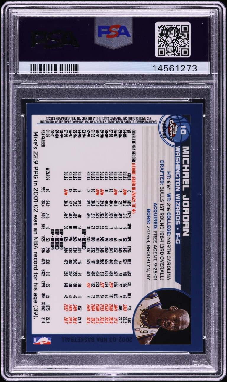 2002 Topps Chrome Black Refractor Michael Jordan /99 #10 PSA 10 GEM MINT