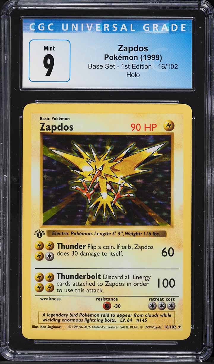 1999 Pokemon Base Set Shadowless 1st Edition Holo Zapdos #16 CGC 9 MINT
