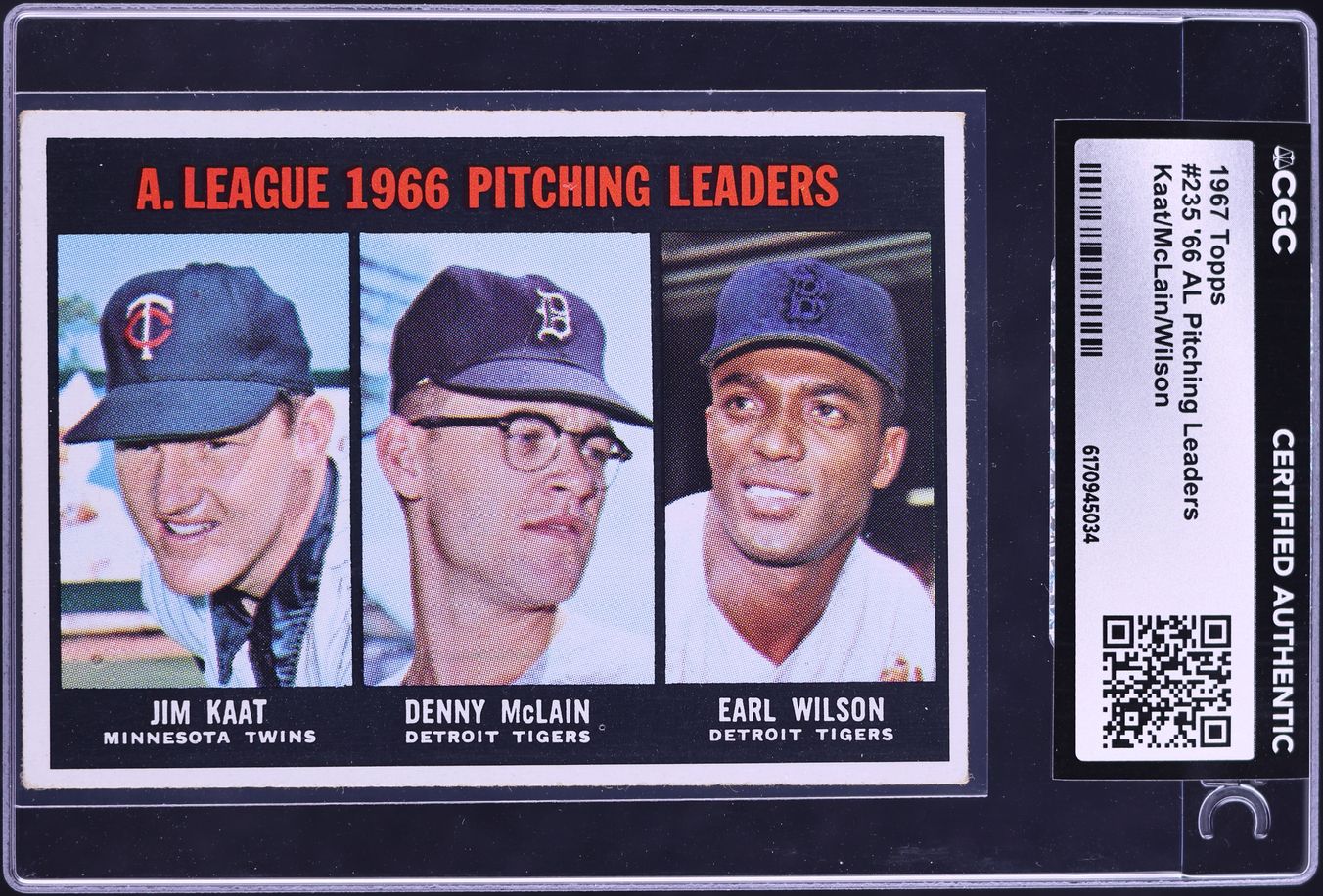 1967 Topps Jim Kaat Denny Mclain Earl Wilson AL PITCHING LEADERS #235 CGC AUTH