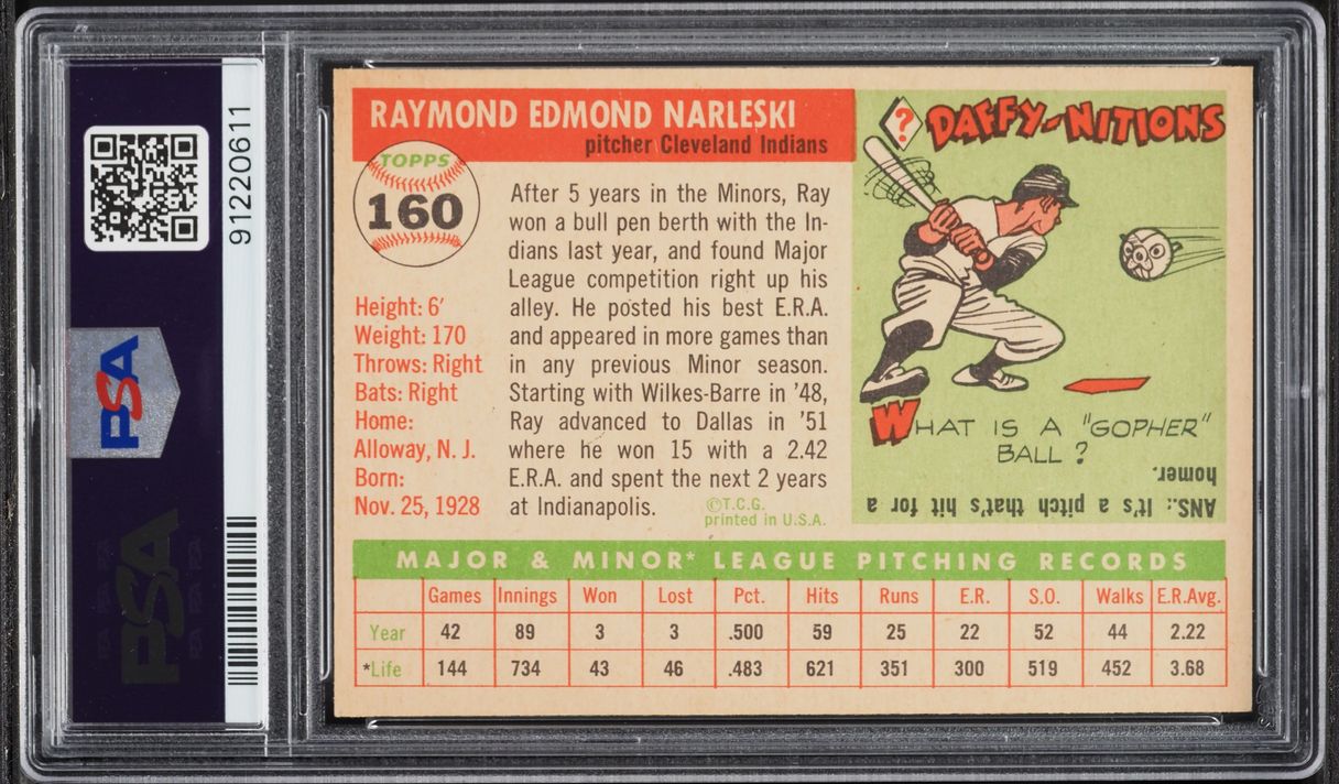 1955 Topps Ray Narleski #160 PSA 8 NM-MT