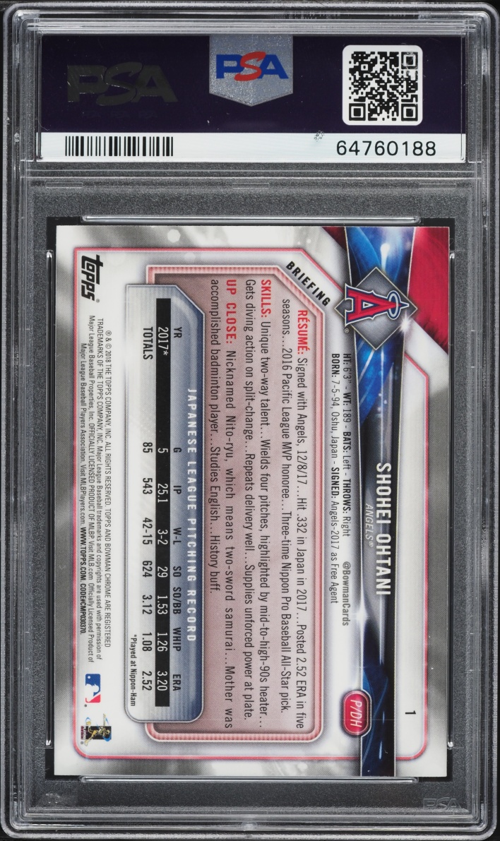 2018 Bowman Chrome Batting Shohei Ohtani ROOKIE #1 PSA 10 GEM MINT