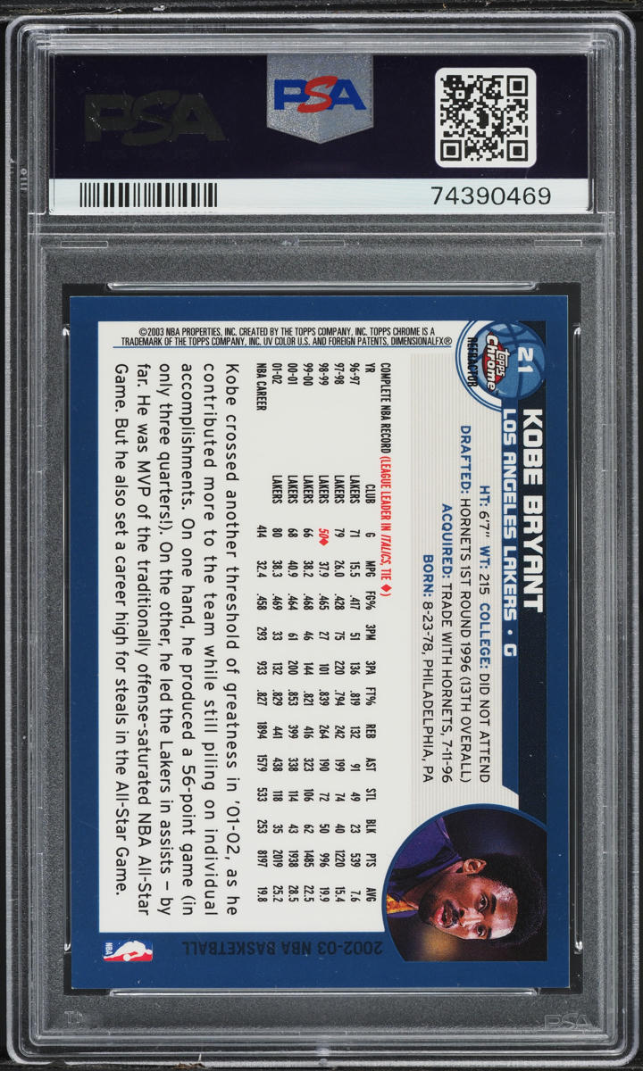 2002 Topps Chrome Refractor Kobe Bryant #21 PSA 8 NM-MT