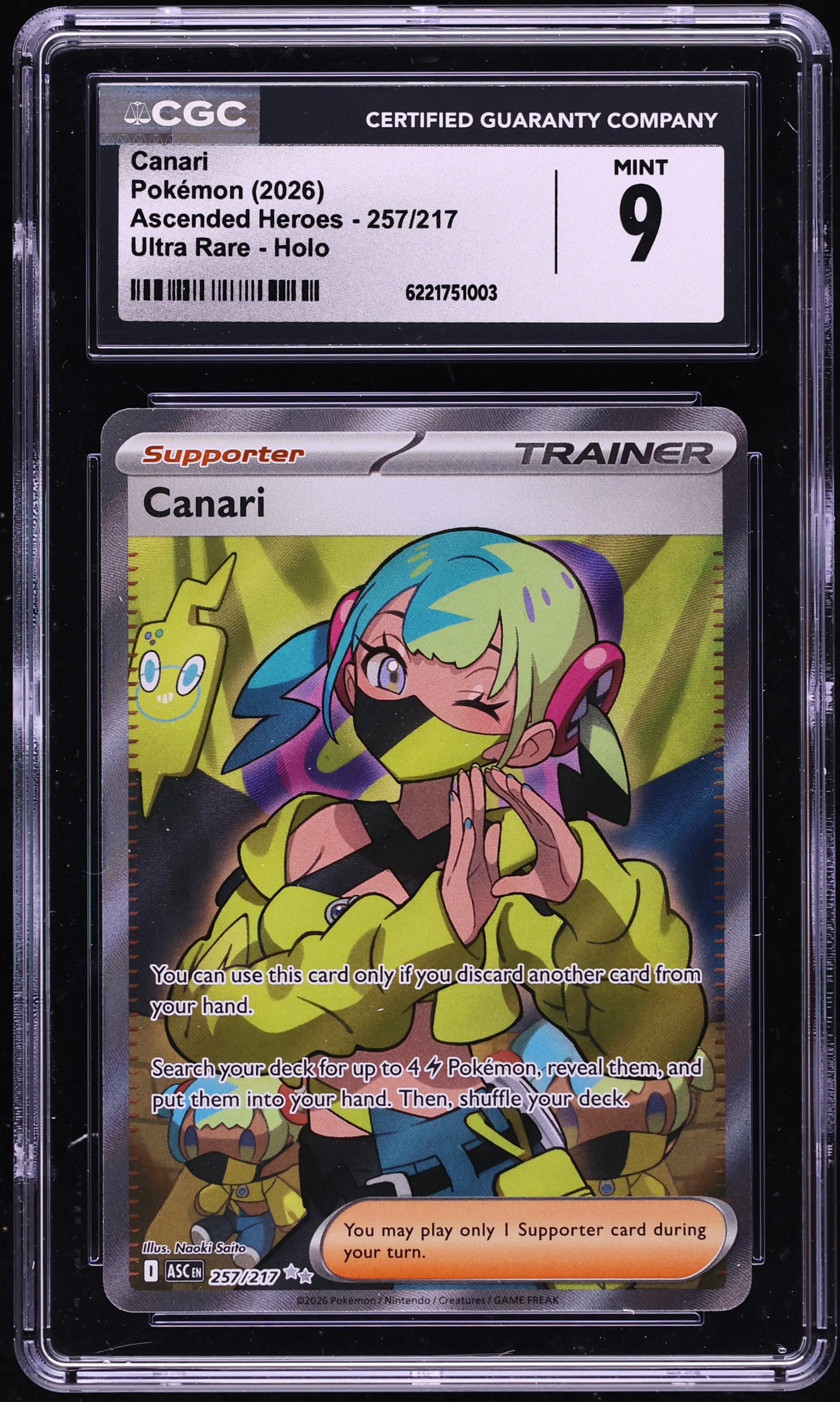 2026 Pokemon Mega Evolution Ascended Heroes Full Art Canari #257 CGC 9 MINT