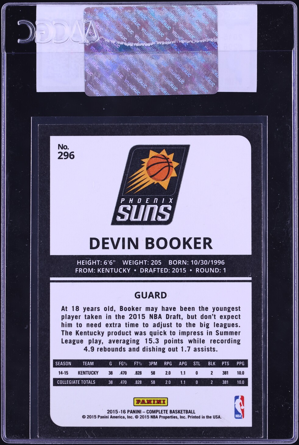2015 Panini Complete Devin Booker ROOKIE #296 CGC AUTH