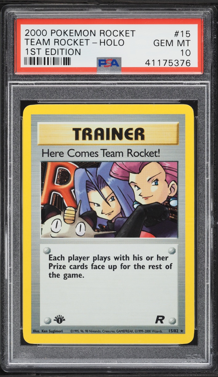 2000 Pokemon Team Rocket 1st Edition Holo Here Comes Team Rocket #15 PSA 10 GEM MINT