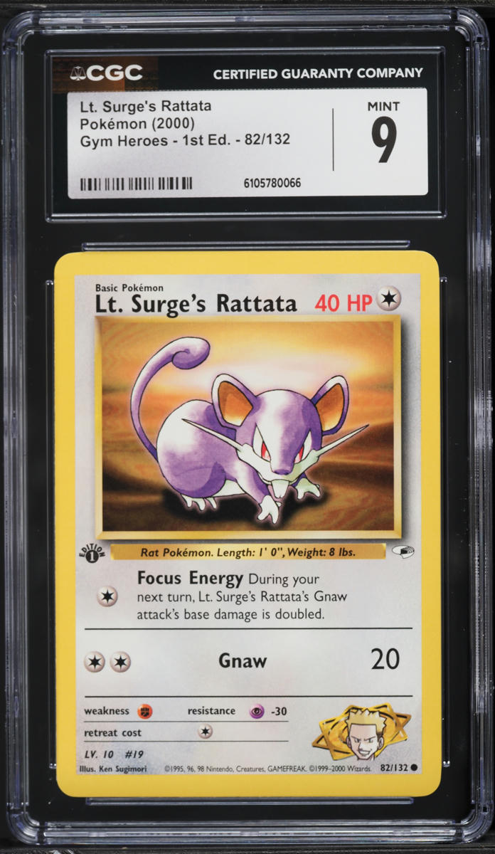 2000 Pokemon Gym Heroes 1st Edition Lt. Surge's Rattata #82 CGC 9 MINT