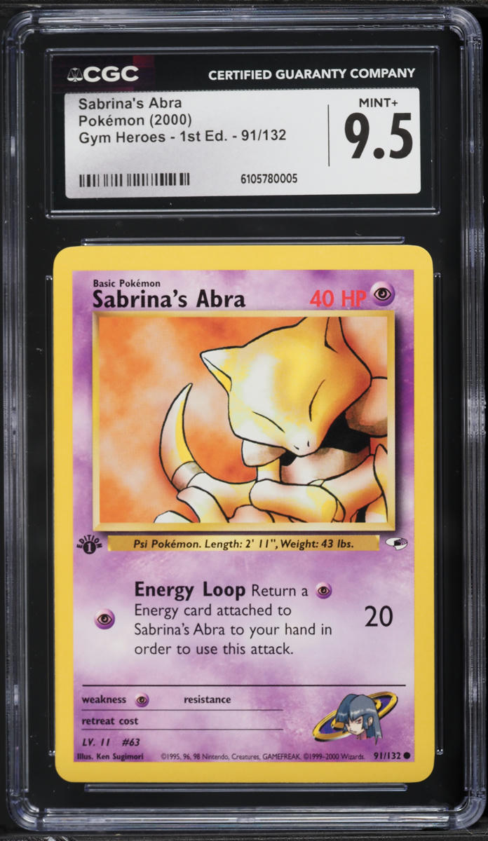 2000 Pokemon Gym Heroes 1st Edition Sabrina's Abra #91 CGC 9.5 MINT+