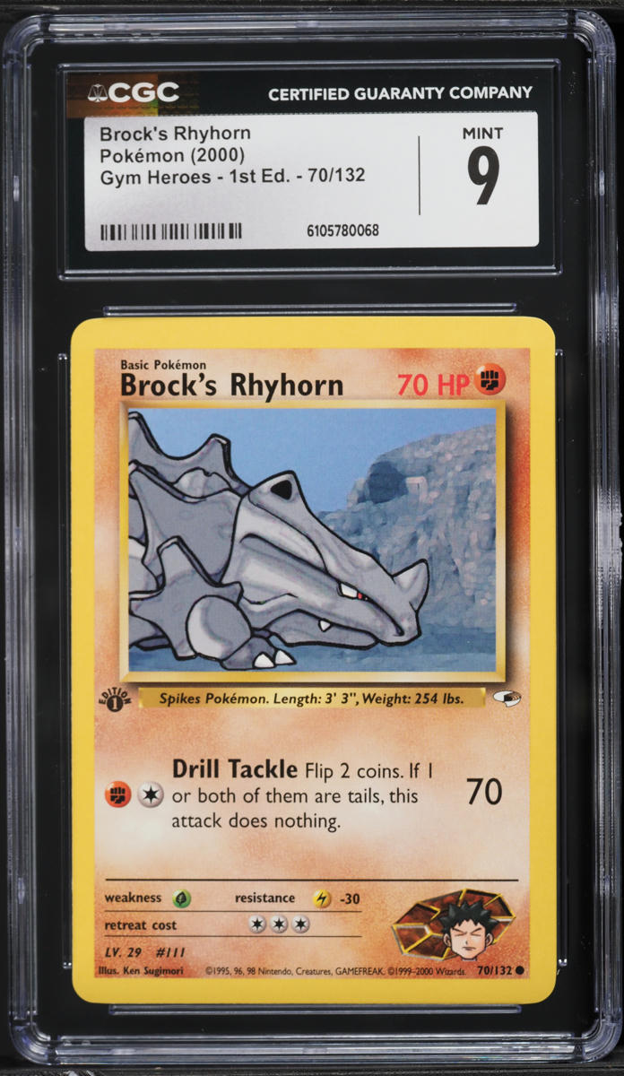 2000 Pokemon Gym Heroes 1st Edition Brock's Rhyhorn #70 CGC 9 MINT
