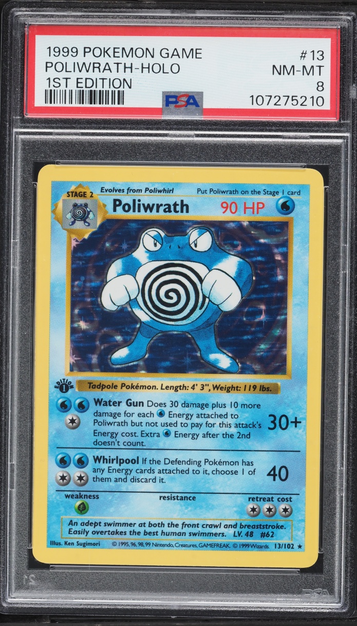 1999 Pokemon Base Set Shadowless 1st Edition Holo Poliwrath #13 PSA 8 NM-MT