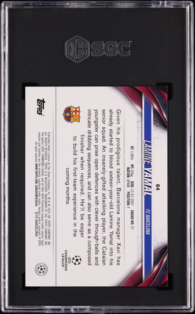 2023 Topps UEFA Club Competitions Lamine Yamal ROOKIE #64 SGC 9 MINT