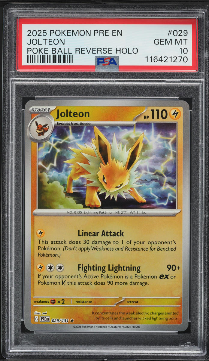 2025 Pokemon SV Prismatic Evolutions Poke Ball Reverse Holo Jolteon #29 PSA 10