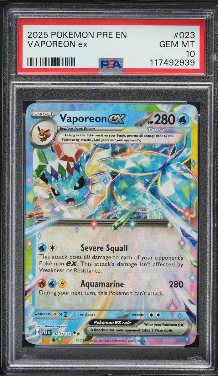 2025 Pokemon SV Prismatic Evolutions Holo Vaporeon ex #23 PSA 10 GEM MINT